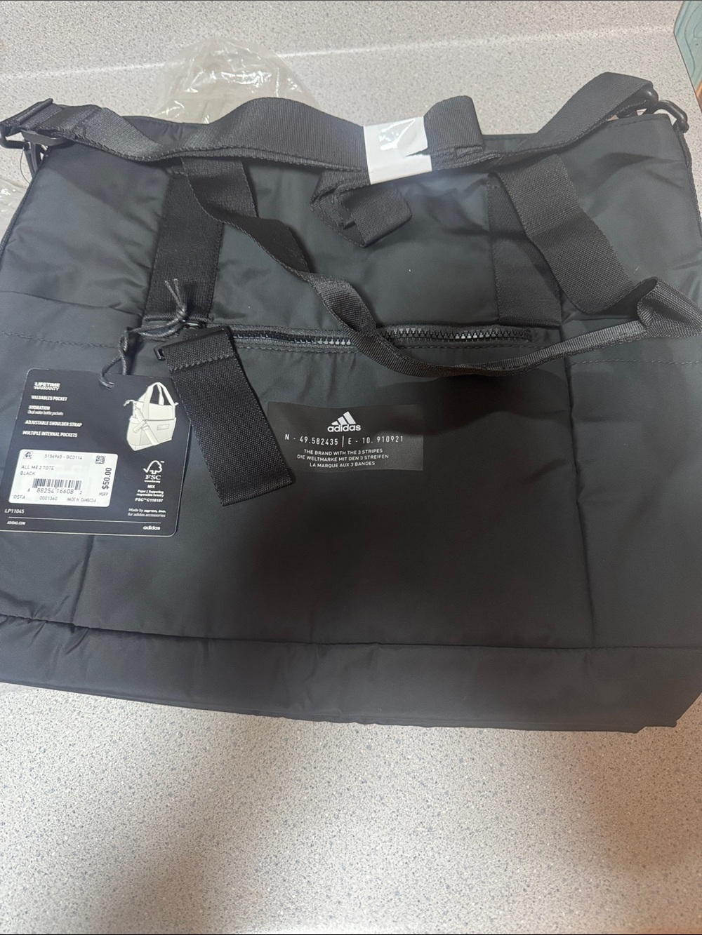 adidas Black Duffel Tote Bag with Dual Straps
